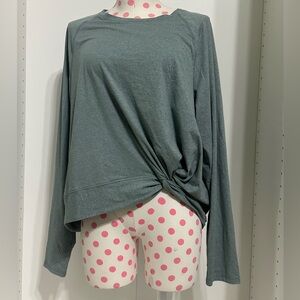 Apana Women's Green grey Long Sleeve yoga top with knot detail size XL